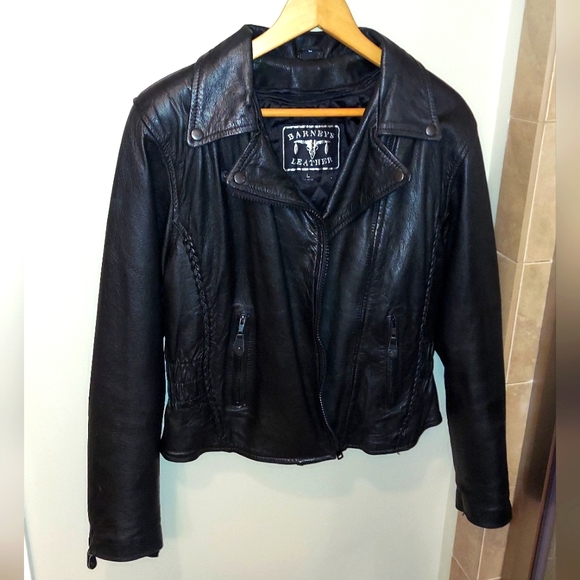 Vintage Jackets & Blazers - Vintage Leather Motorcycle Jacket Barney's Leather Women's Size Large Black Moto
